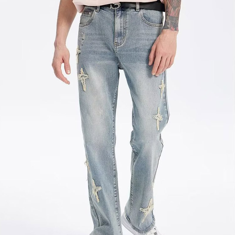 Patchwork Cross Star Washed Jeans