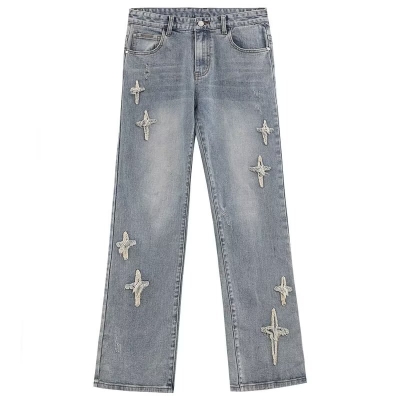 Patchwork Cross Star Washed Jeans