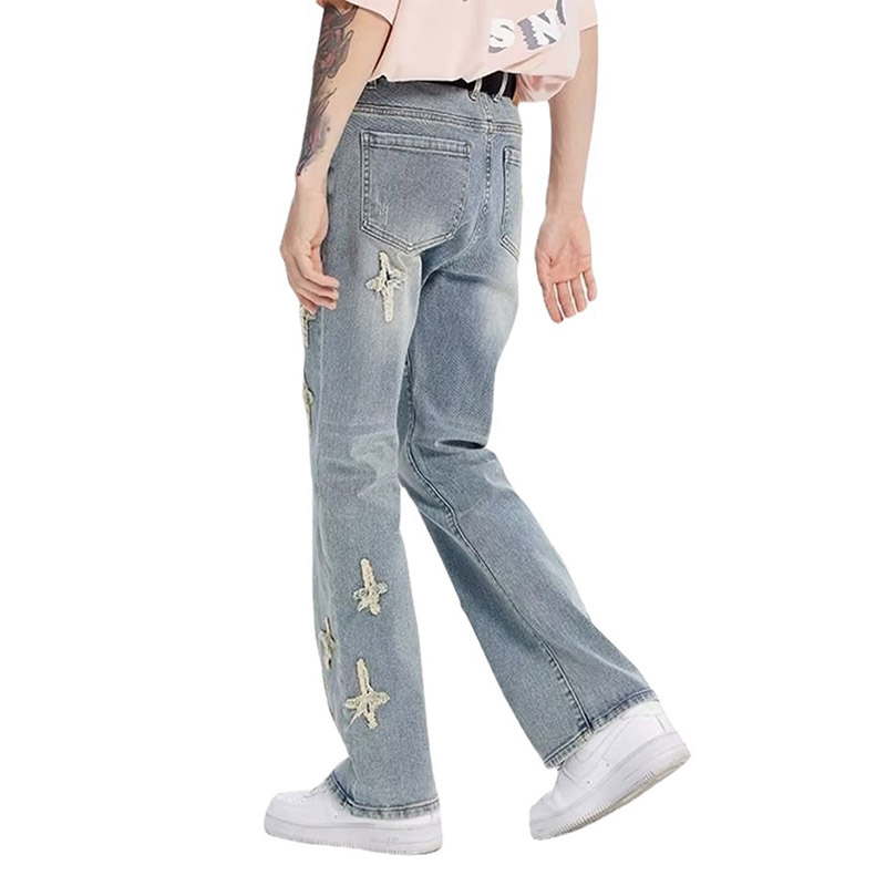 Patchwork Cross Star Washed Jeans