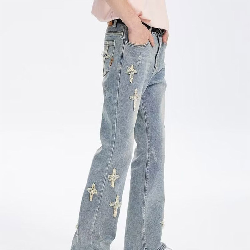 Patchwork Cross Star Washed Jeans