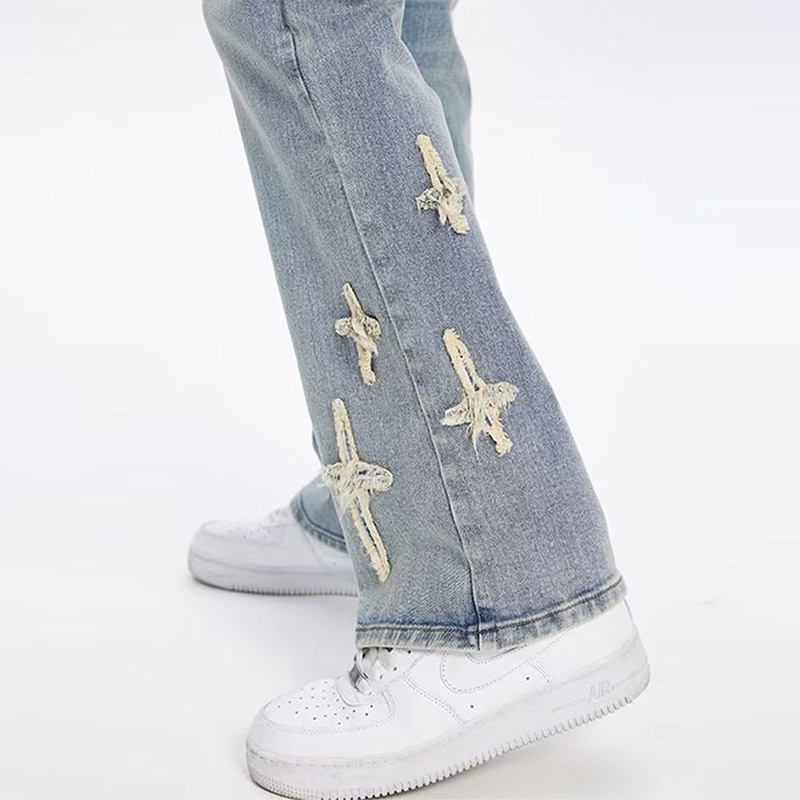 Patchwork Cross Star Washed Jeans