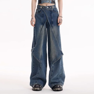 Washed Distressed Deconstructed Panel Jeans