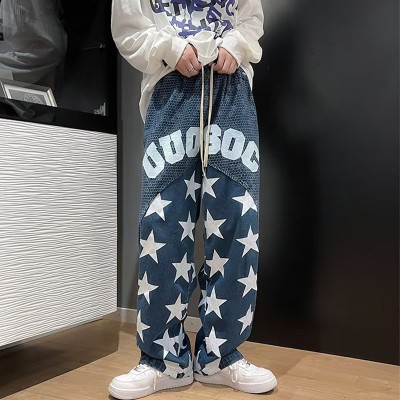 Retro Vibe Star Patchwork Design Jeans