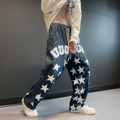 Retro Vibe Star Patchwork Design Jeans