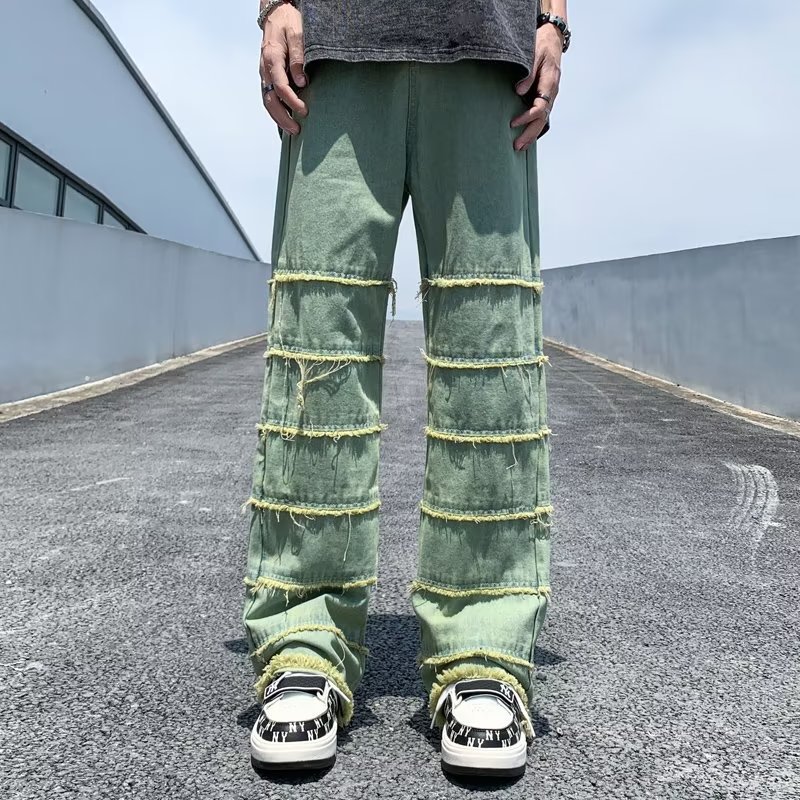 Retro Raw Edge Distressed Patchwork Jeans