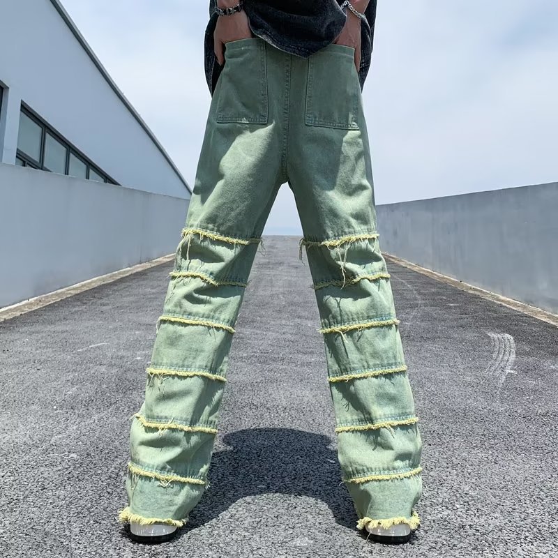 Retro Raw Edge Distressed Patchwork Jeans