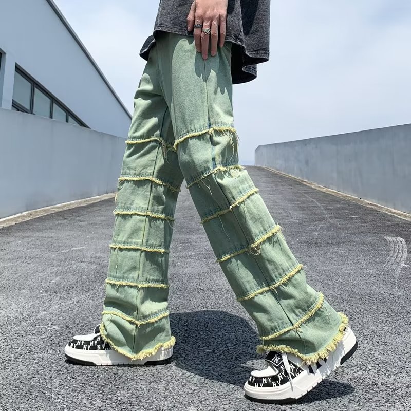 Retro Raw Edge Distressed Patchwork Jeans