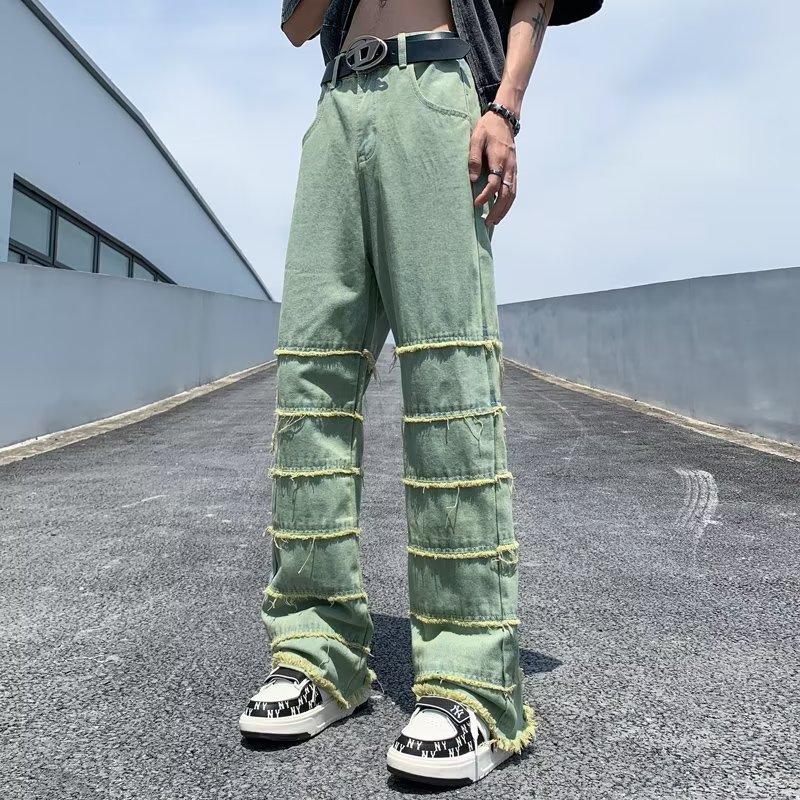 Retro Raw Edge Distressed Patchwork Jeans