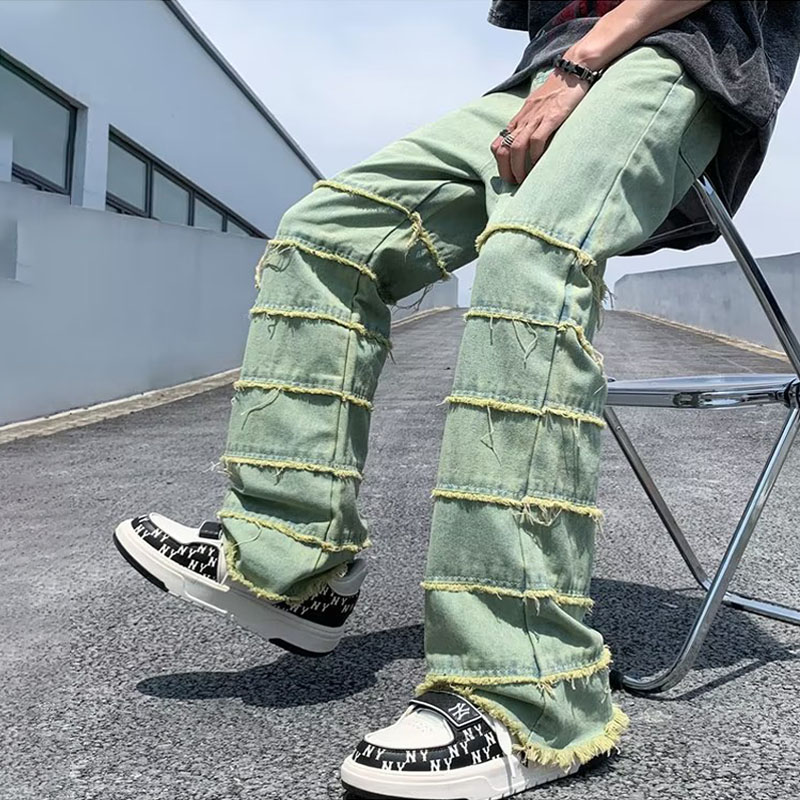 Retro Raw Edge Distressed Patchwork Jeans