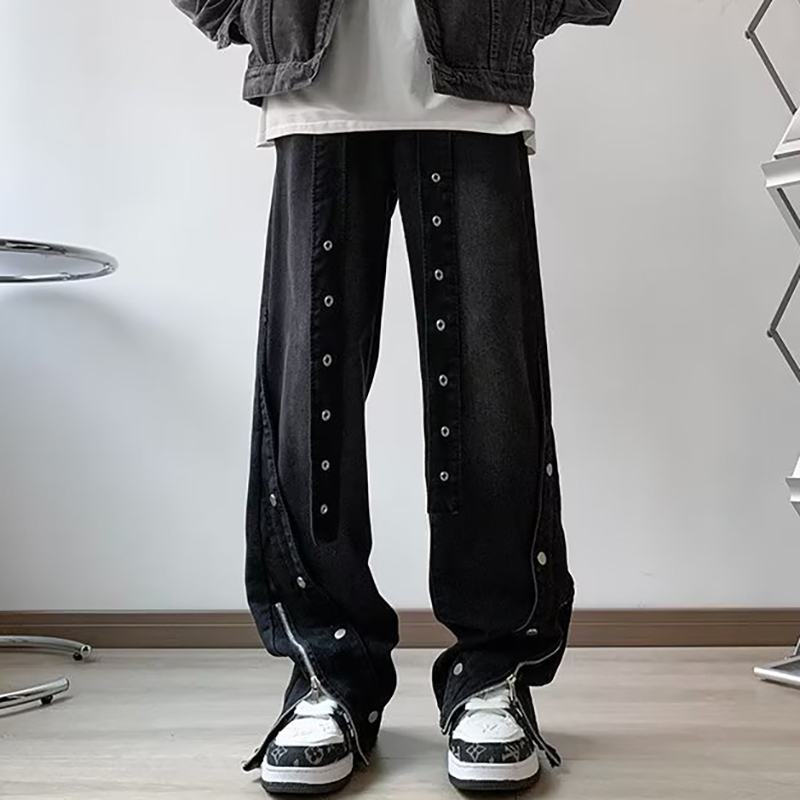 Street Button Zipper Slit Jeans Street Button Zipper Slit Jeans