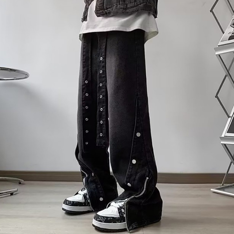 Street Button Zipper Slit Jeans Street Button Zipper Slit Jeans