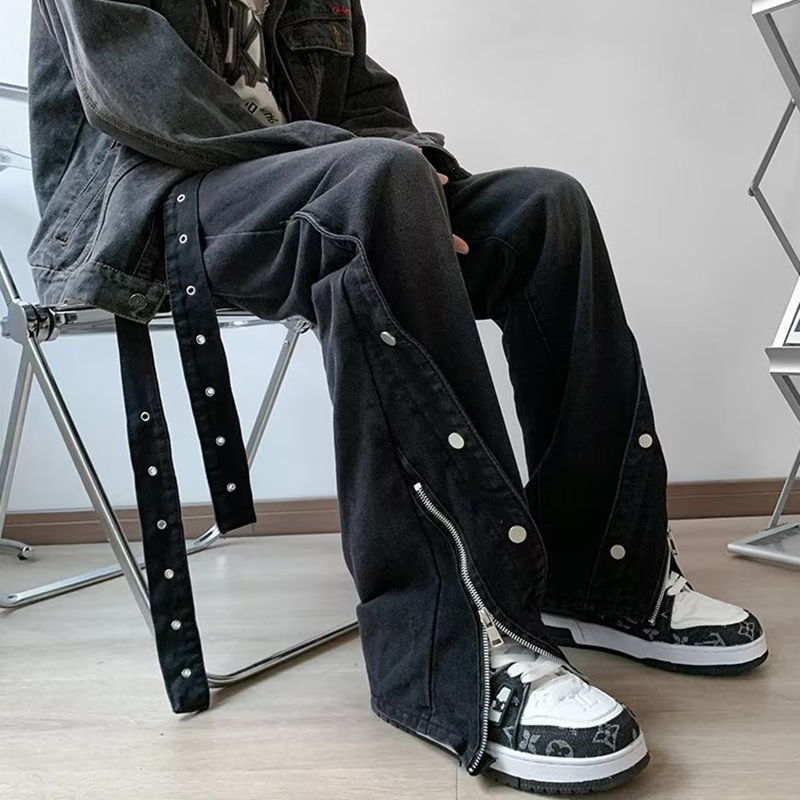 Street Button Zipper Slit Jeans Street Button Zipper Slit Jeans
