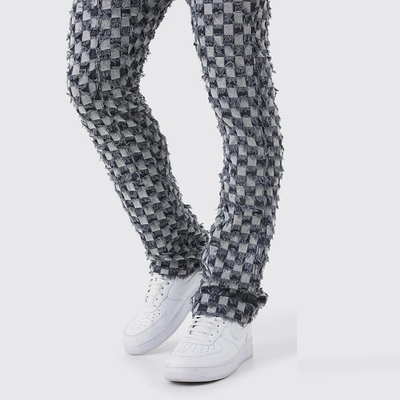 Checkered Jacquard Washed Jeans