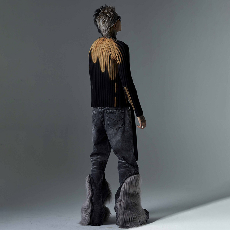 Vintage Furry Patchwork Flared Jeans