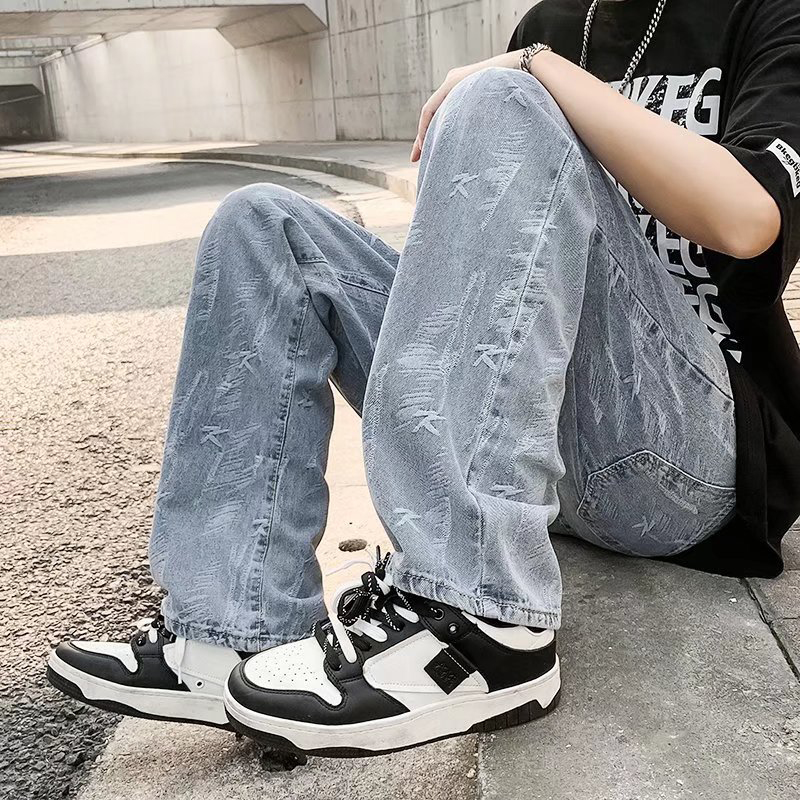 Street Style Embroidered Straight Jeans