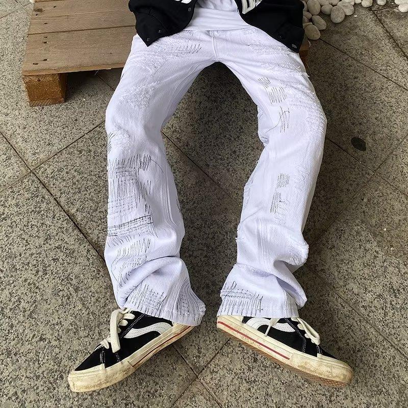 White Straight Retro Street Jeans