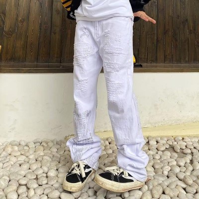 White Straight Retro Street Jeans