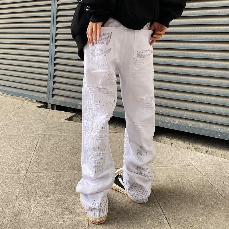 White Straight Retro Street Jeans