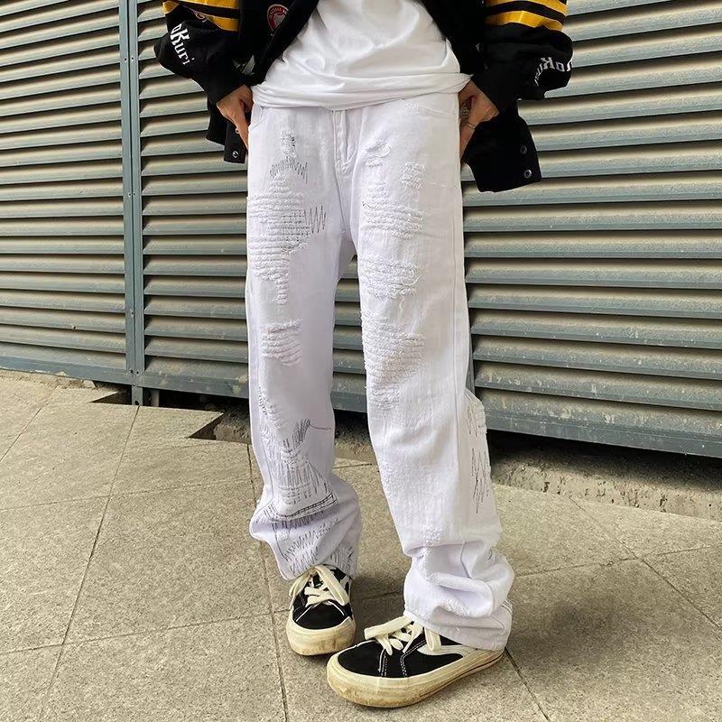 White Straight Retro Street Jeans