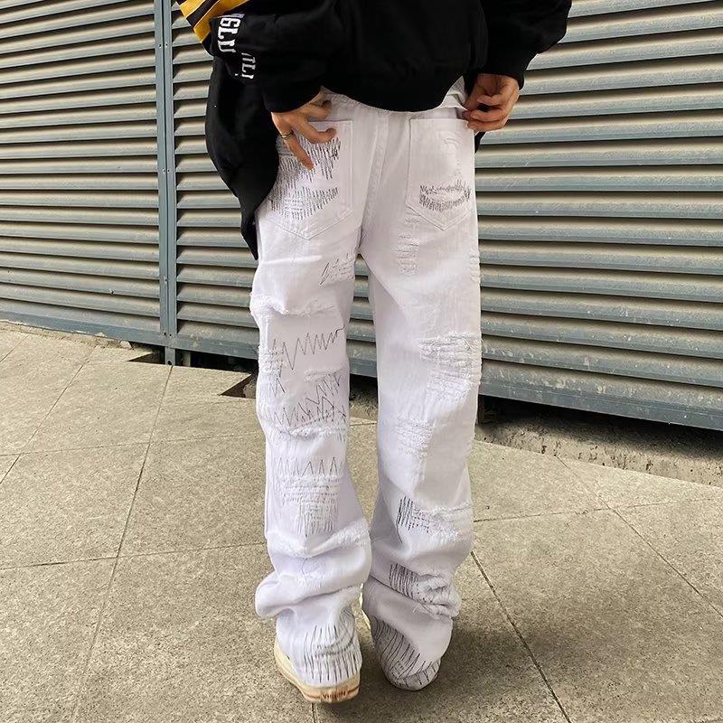 White Straight Retro Street Jeans