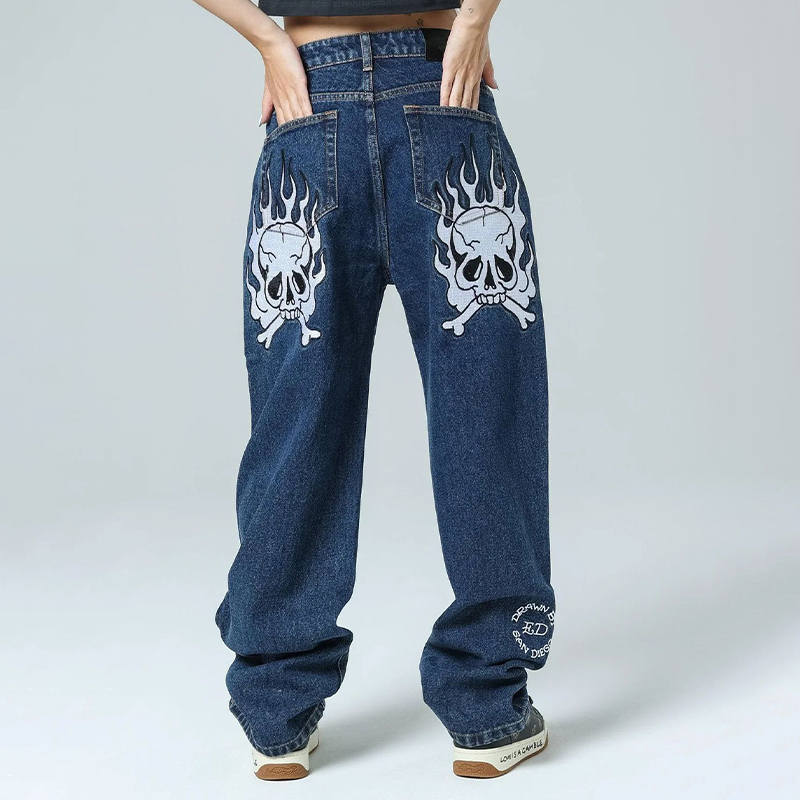 Hip Hop Gothic Skull Print Jeans