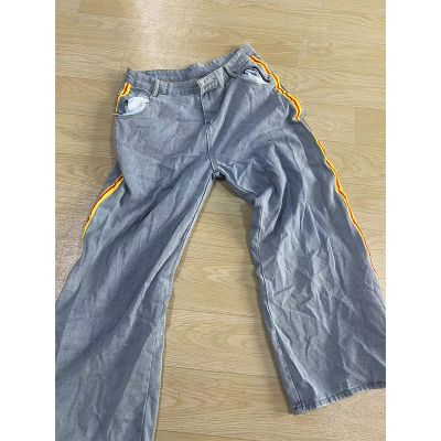 Side Seam Contrast Pocket Print Wide Leg Jeans