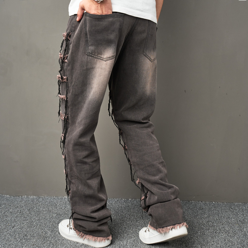 Whiskered Punk Style Patchwork Jeans