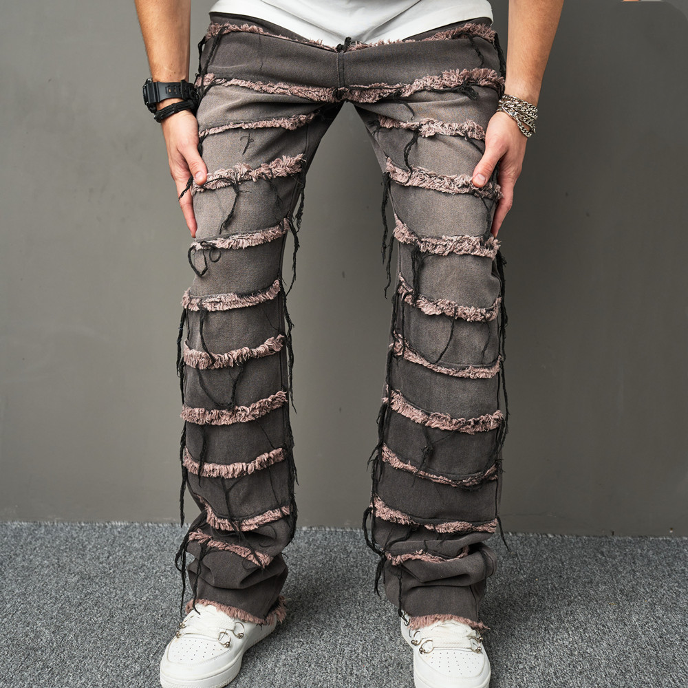 Whiskered Punk Style Patchwork Jeans