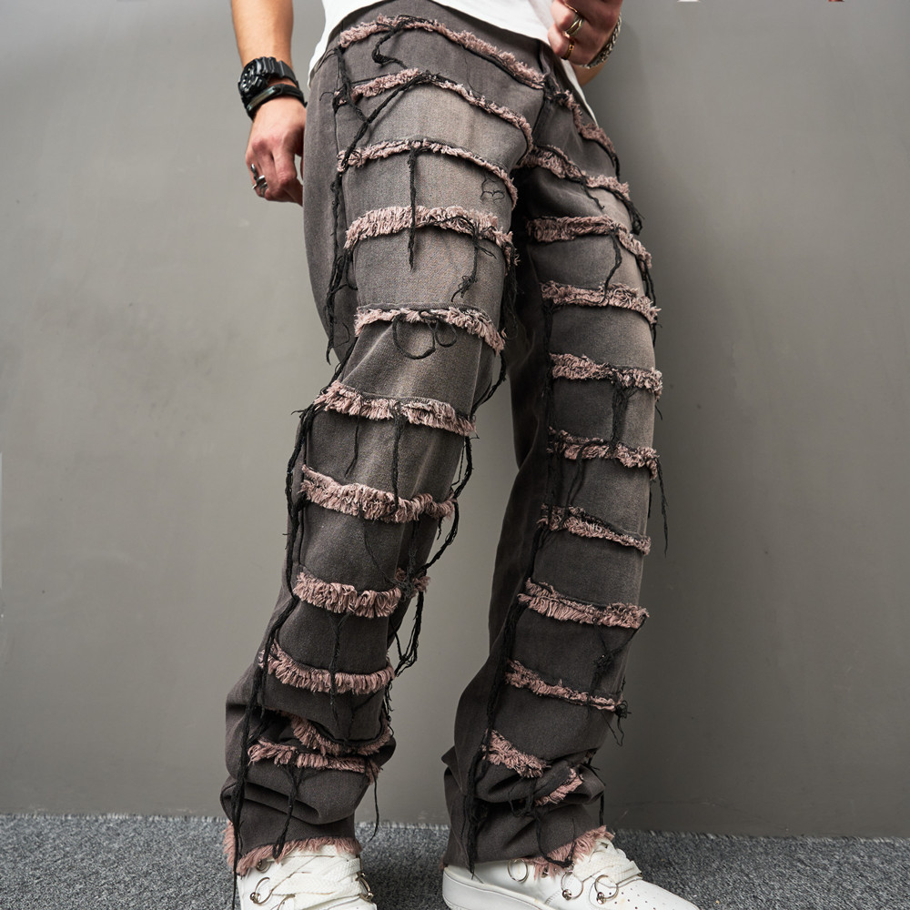 Whiskered Punk Style Patchwork Jeans