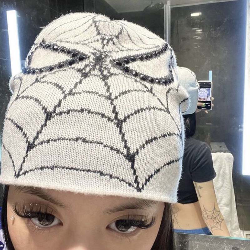 Y2k Spider Pattern Knitted Hat