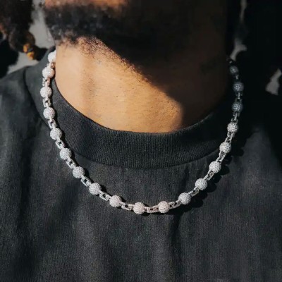 7mm Iced Out Beads Linked Chain