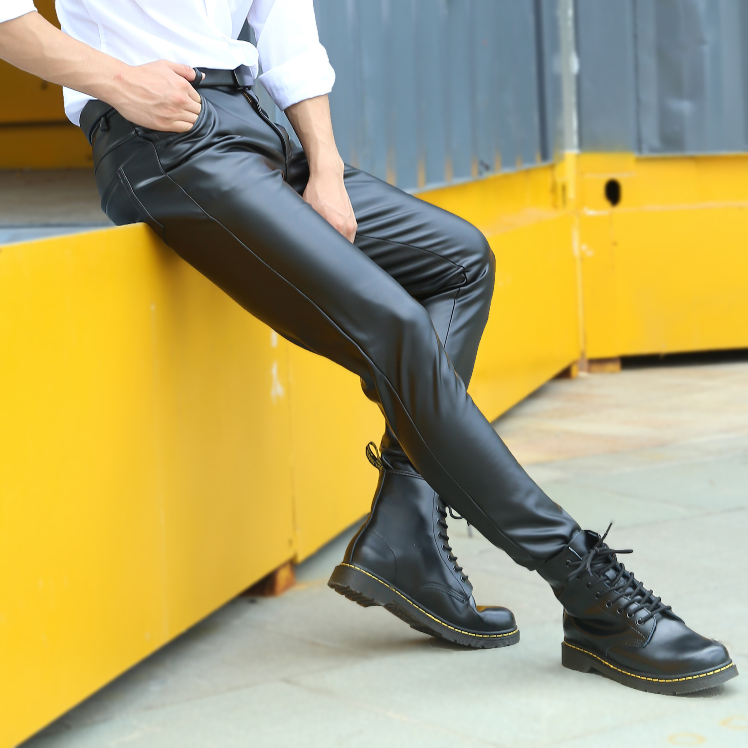 Men's Skinny Stretch Trendy Leather Pants