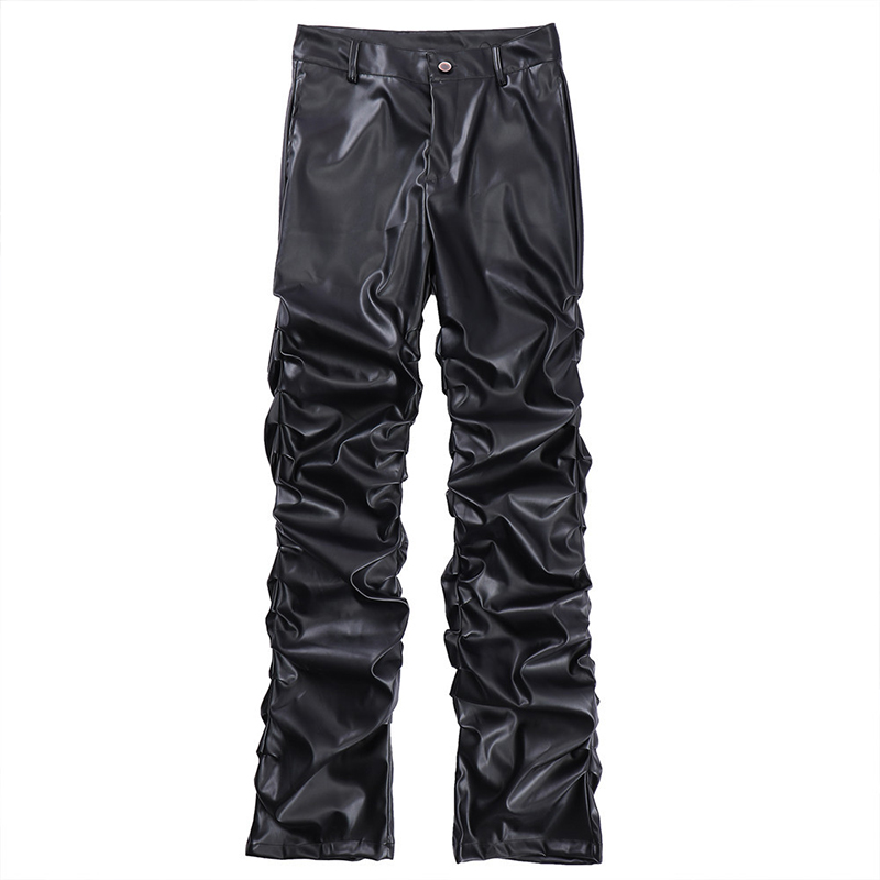 Men's Punk Niche Shiny Wrinkled Leather Pants