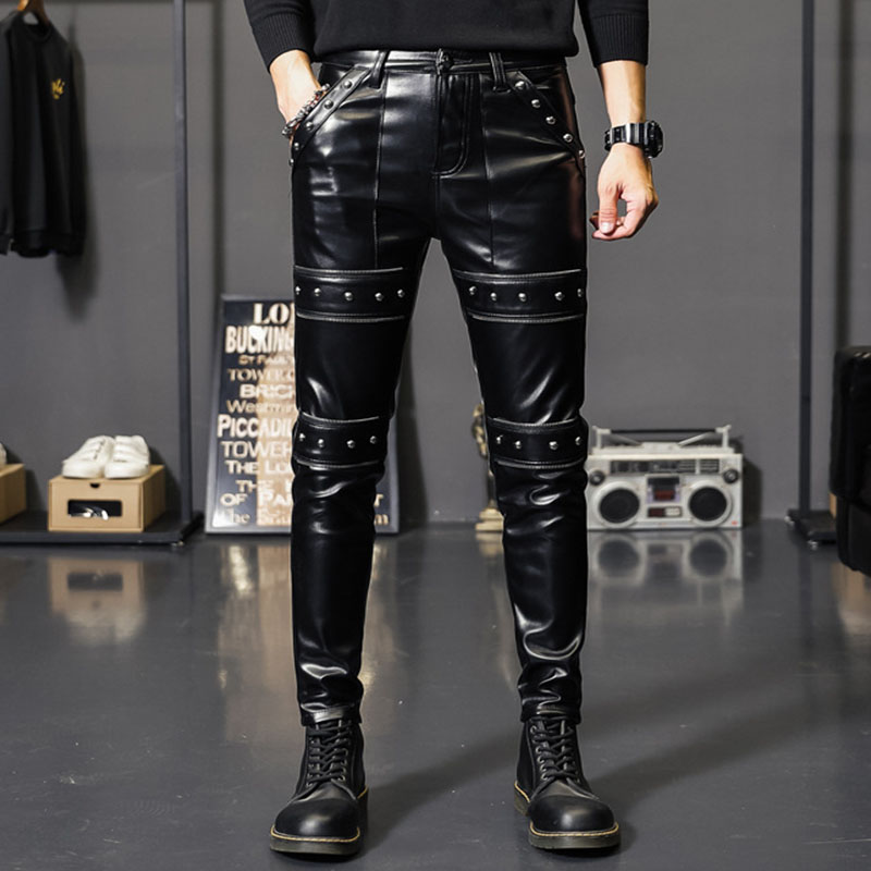Personalized Slim Stud Leather Pants