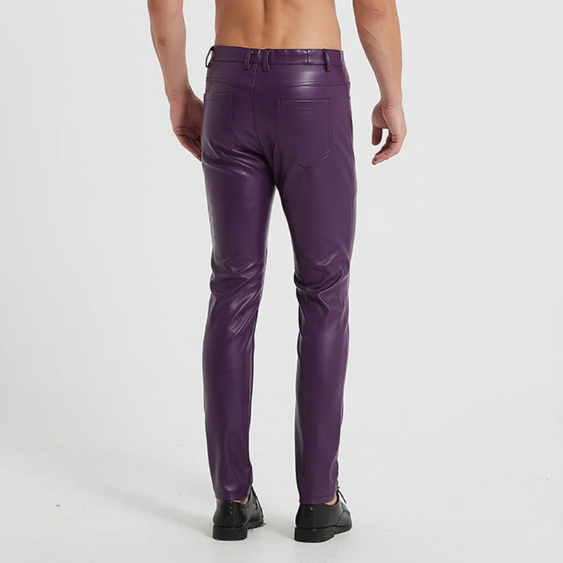 Purple Warm Motorcycle Stretch Leather Pants