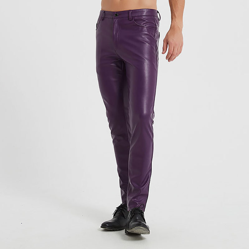 Purple Warm Motorcycle Stretch Leather Pants