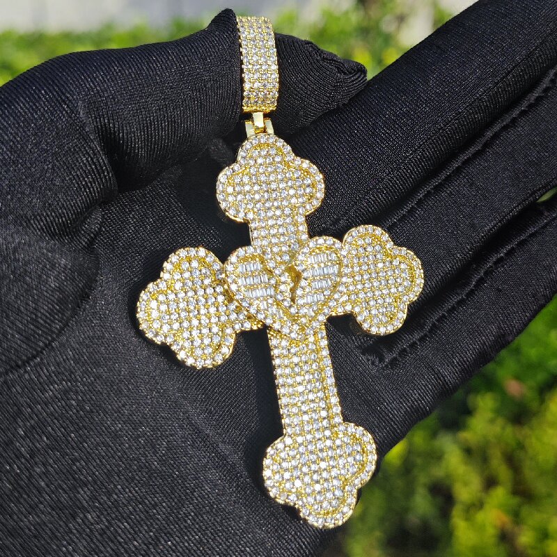 Broken Baguette Heart Cross Pendant