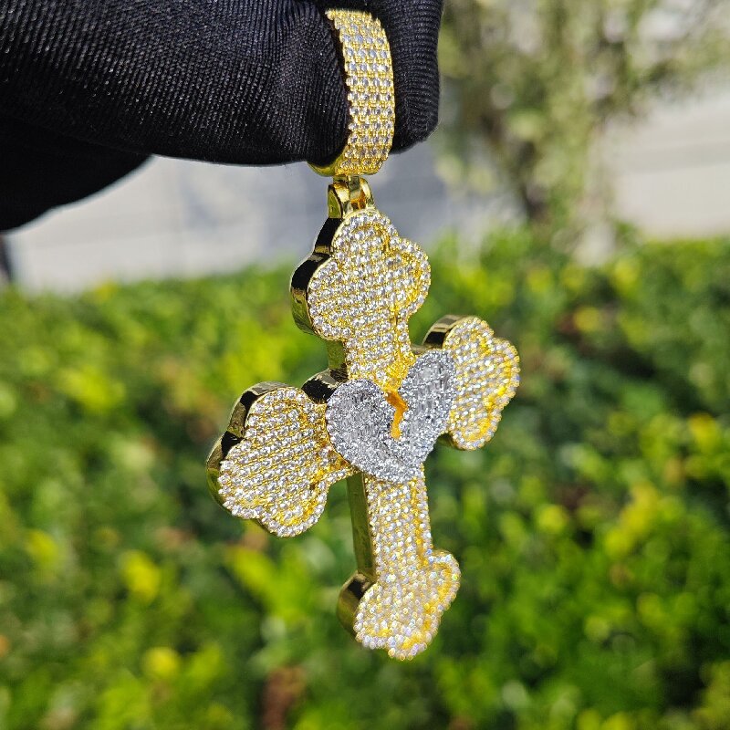 Broken Baguette Heart Cross Pendant