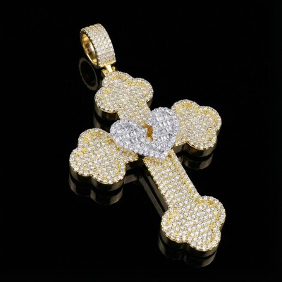 Broken Baguette Heart Cross Pendant