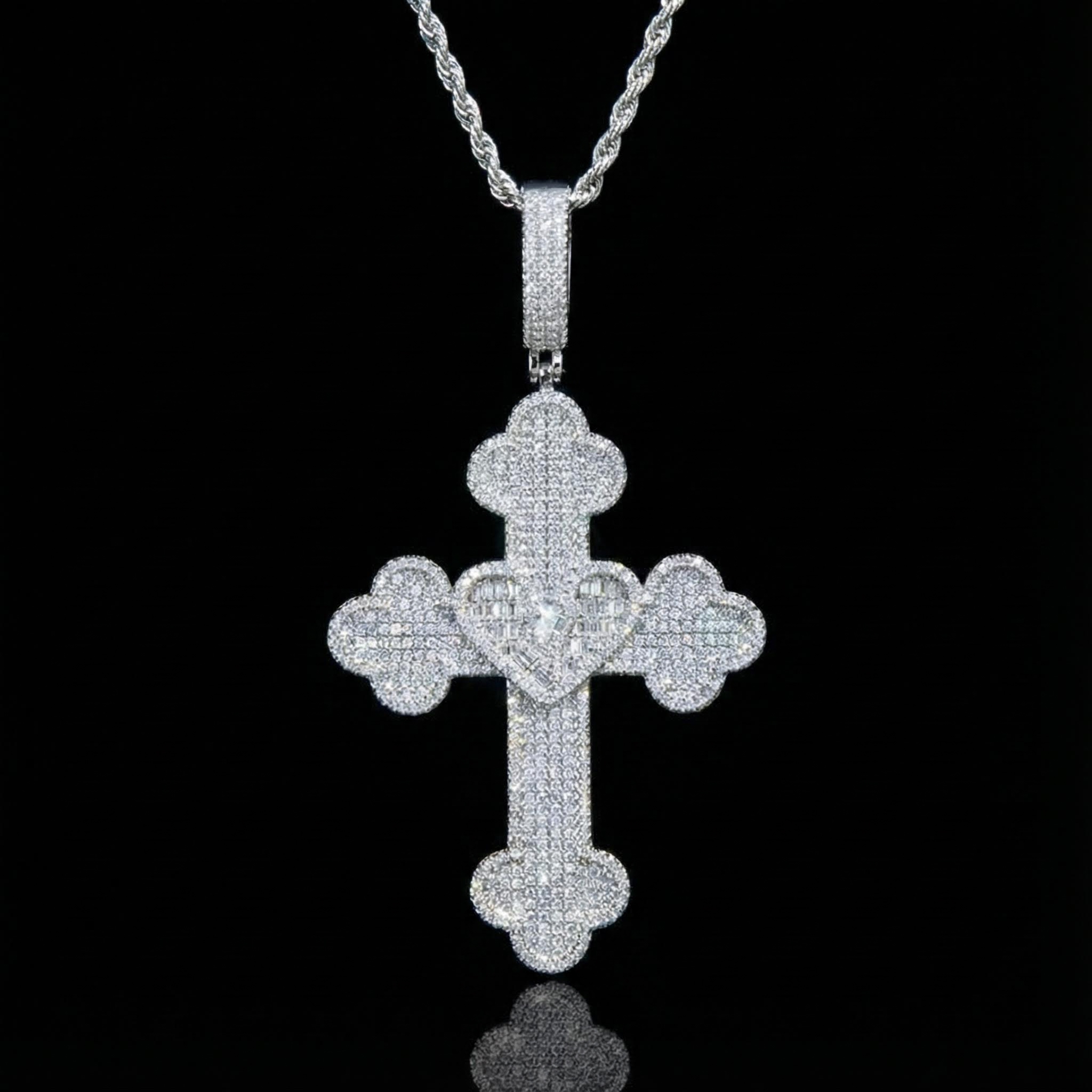 Broken Baguette Heart Cross Pendant
