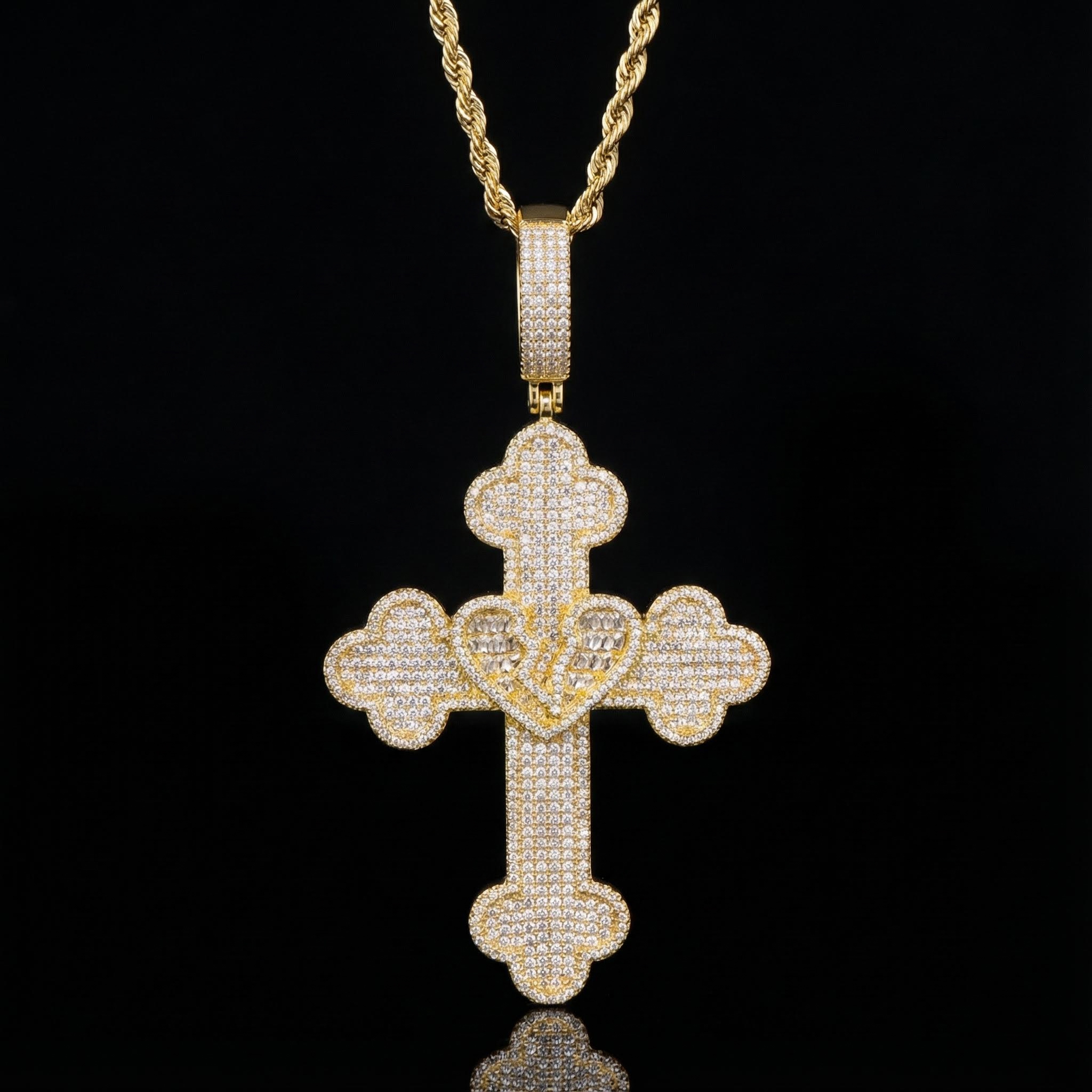 Broken Baguette Heart Cross Pendant