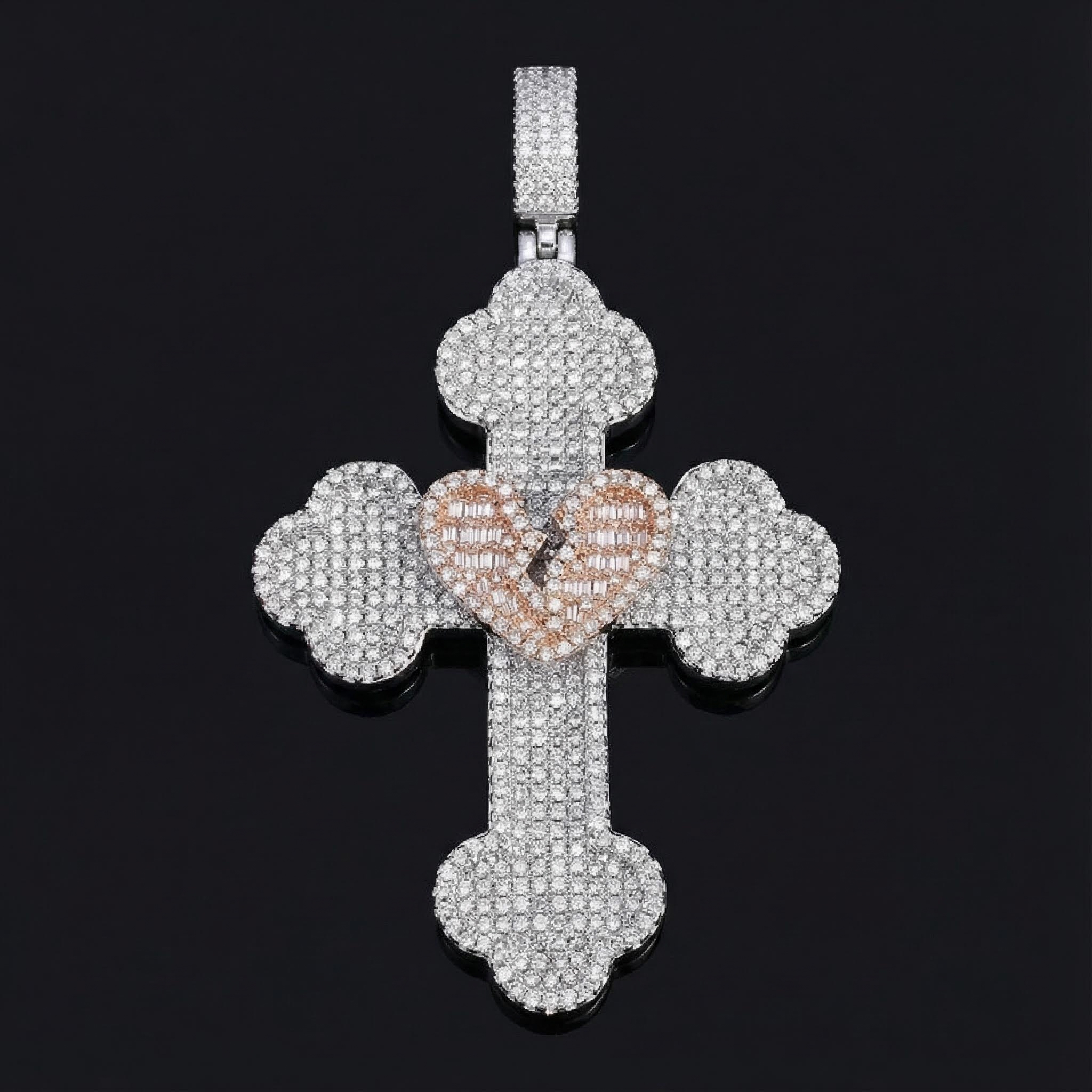 Broken Baguette Heart Cross Pendant