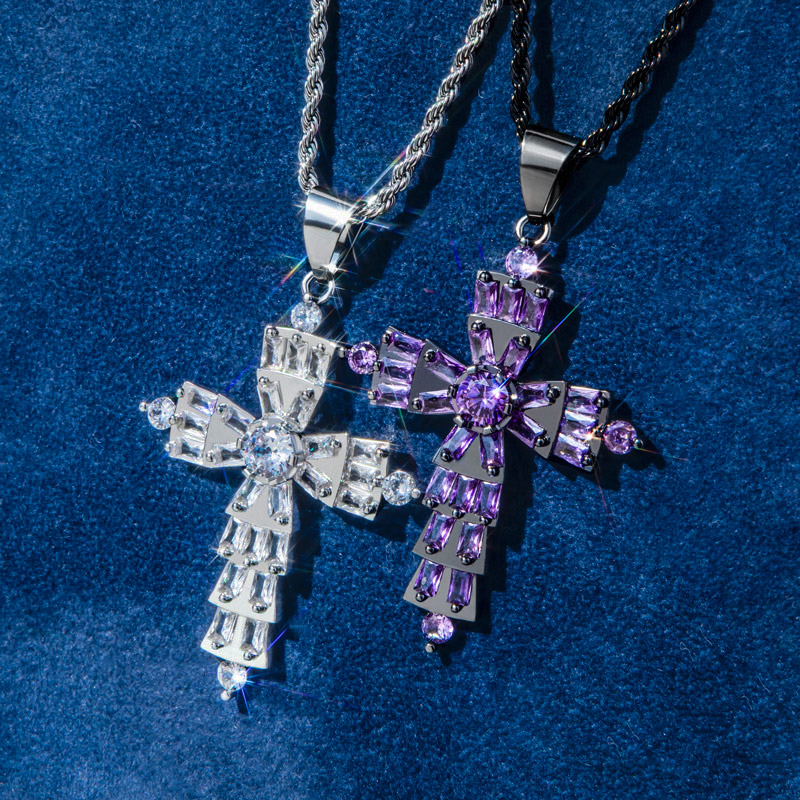 Full Paved Purple/White Cross Pendant
