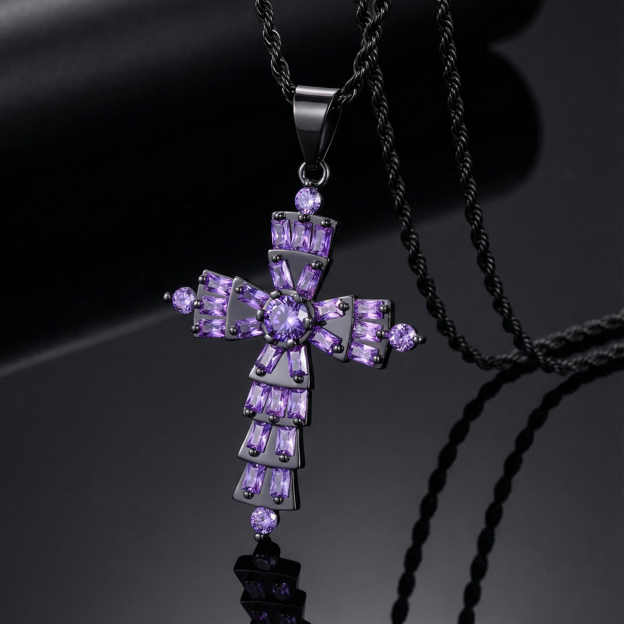 Full Paved Purple/White Cross Pendant