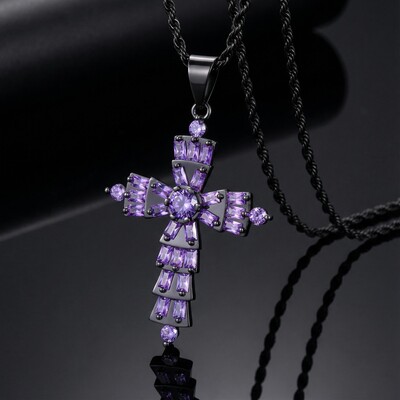 Full Paved Purple/White Cross Pendant