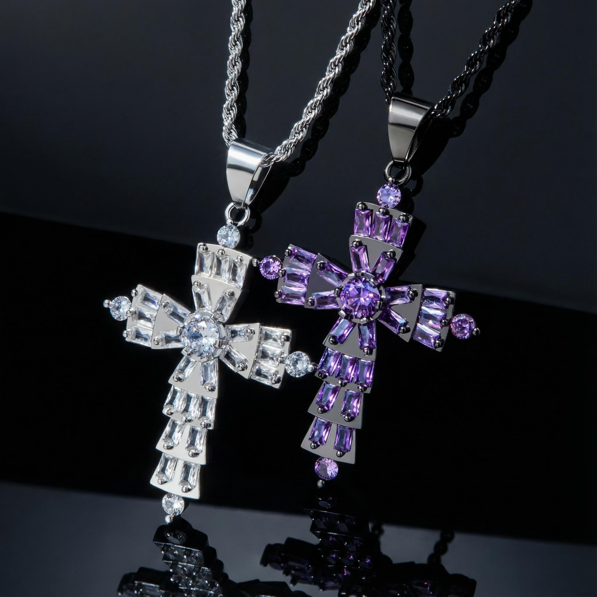 Full Paved Purple/White Cross Pendant