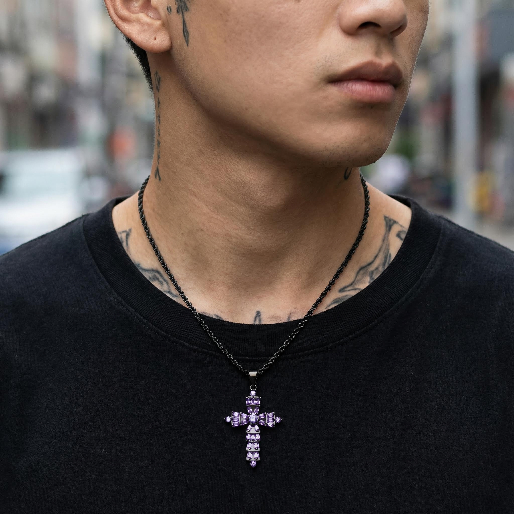 Full Paved Purple/White Cross Pendant