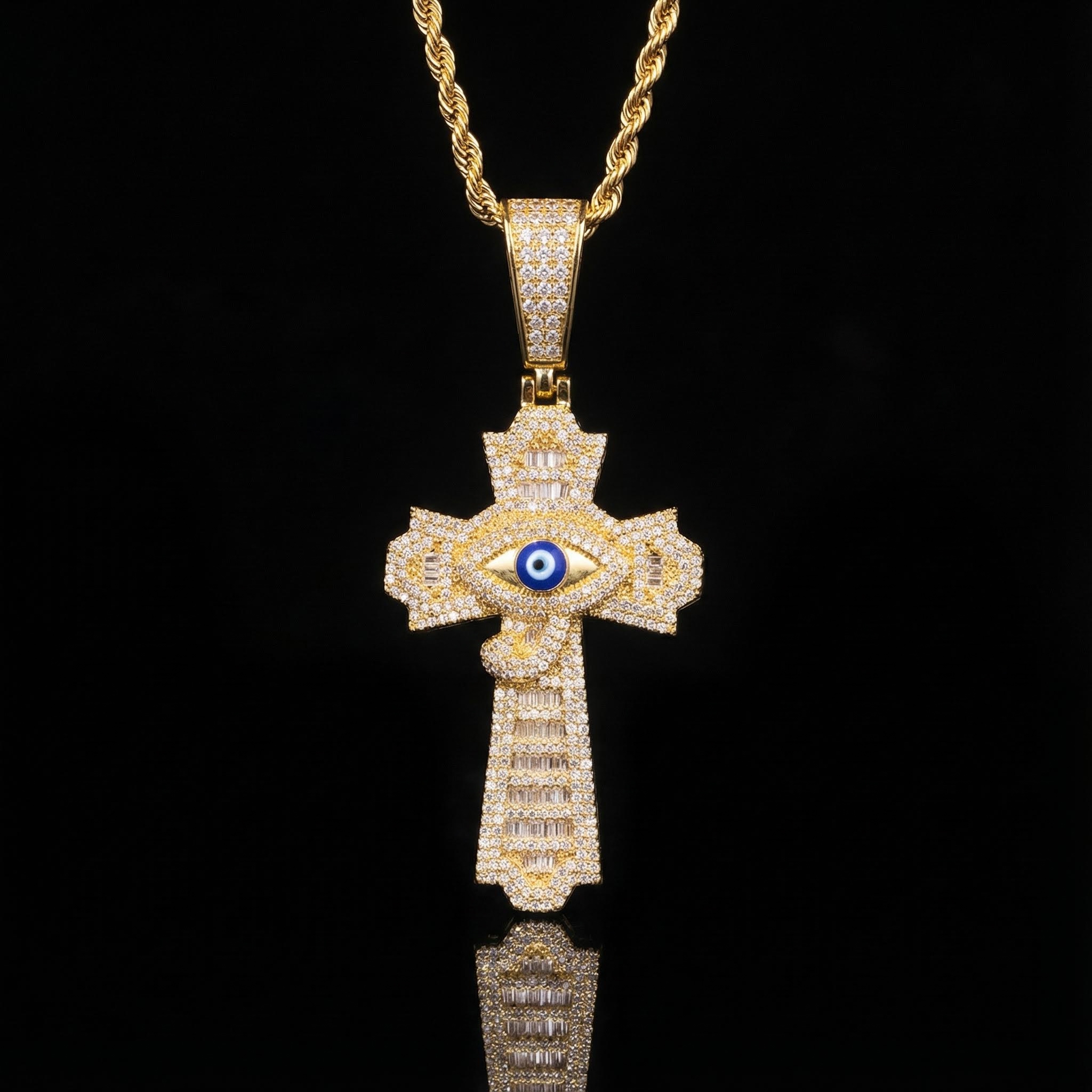 Egyptian Eye of Horus Baguette Cross Pendant