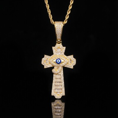 Egyptian Eye of Horus Baguette Cross Pendant