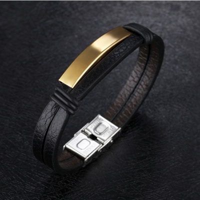 Titanium Steel Men's Double Leather Bracelet